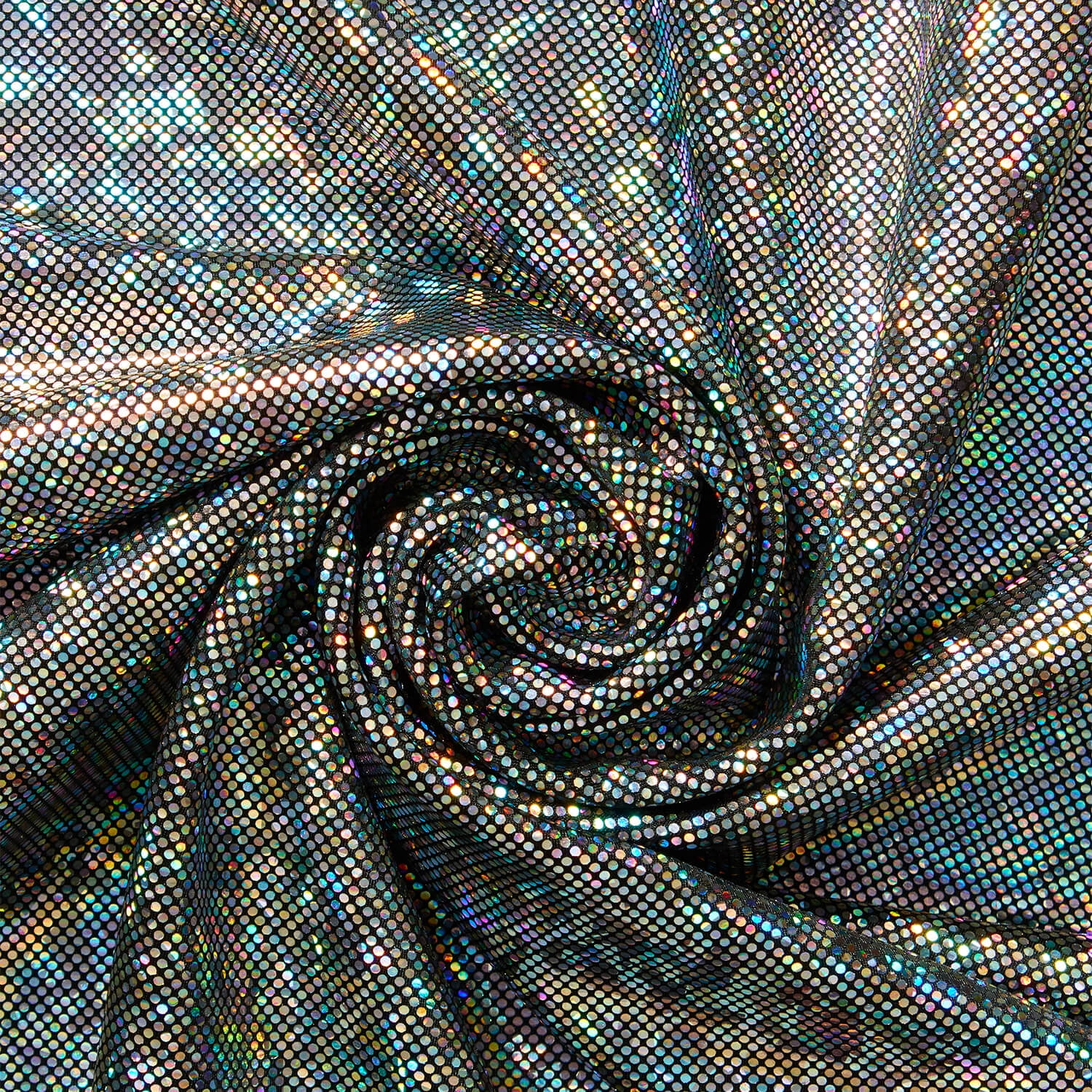 Micro Dot Hologram Tricot Foil Fabric - Black Silver Shiny Stretchy 60” By The Yard
