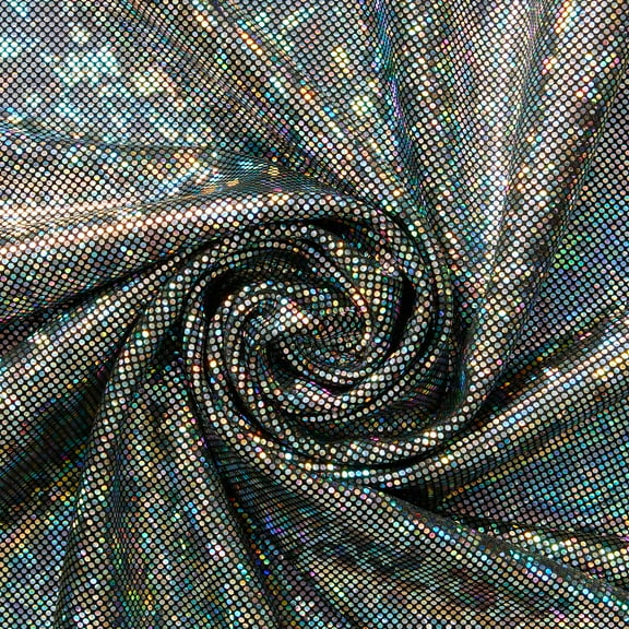 Micro Dot Hologram Tricot Foil Fabric - Black Silver Shiny Stretchy 60” By The Yard