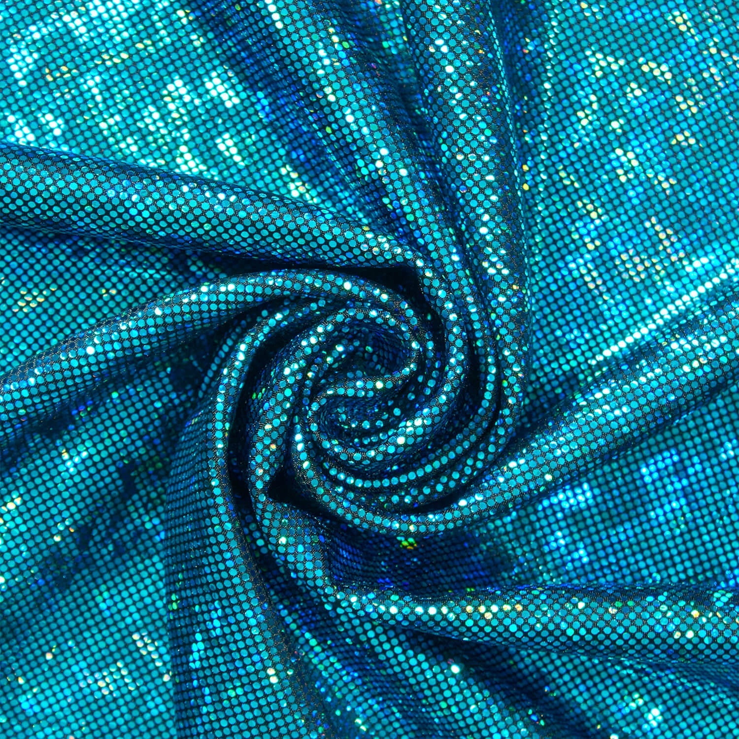 Micro Dot Hologram Tricot Foil Fabric - Black Turquoise Shiny Stretchy 60” By The Yard