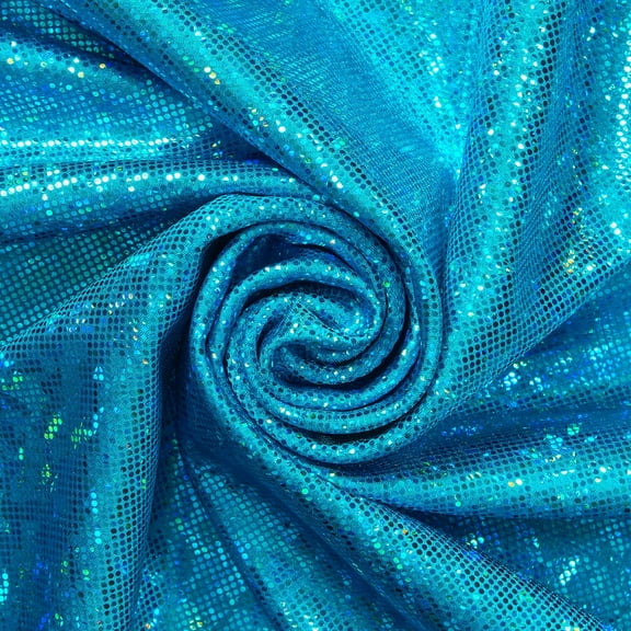 Micro Dot Hologram Tricot Foil Fabric - Turquoise Shiny Stretchy 60” By The Yard