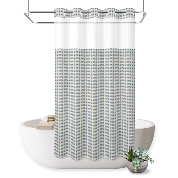 Micro Dot No Hook Shower Curtain Modern Minimalist Blue Tiny Floral Uniform Layout Shower Curtain with See Through Top Window, Waterproof Washable Fabric Curtain for Bathroom Hotel Decor, 36Wx72L