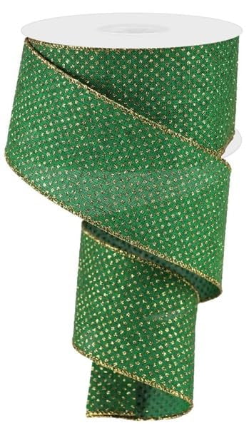 Micro Dot Royal Wired Ribbon - Emerald Green & Light Gold Glitter - 2.5 Inches x 100 Feet (33.3 Yards)
