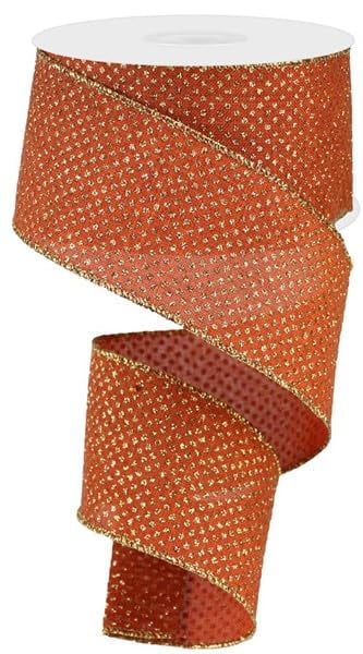 Micro Dot Royal Wired Ribbon - Glitter Rust & Light Gold - 2.5 Inches x 100 Feet (33.3 Yards)