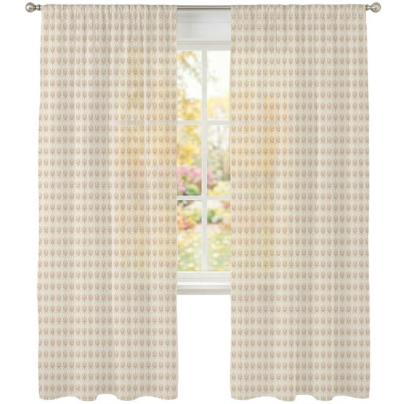 Micro Dots Sheer Curtains 108 Inches Long 2 Panels, Fall Orange Repeating Grid Tiny Pattern Modern Farmhouse Semi Sheer Rod Pocket Window Curtains Light Filtering Drapes for Living Room Bedroom