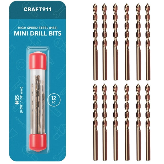 Micro Drill Bit Set #55 (1.32mm) – Mini Twist Drill Bit Set for Pin Vise Hand Drill Rotary Tool | Small Drill Bits for Plastic, Soft Metal - 12pc