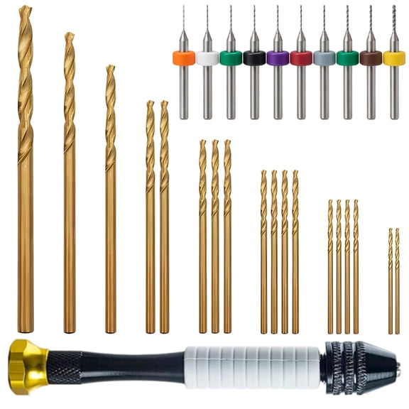 Micro Drill Bits & Pin Vise Set, 18 Pcs Hand Twist Drills and 10 Pcs PCB Mini Cutting Bits for Resin, Beads, Polymer Clay, Craft, DIY Jewelry, Model Making Projects