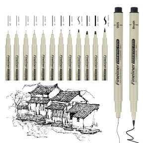 Micro Fineliner Drawing Art Pens, 12 Black Fine Line Waterproof Ink Set Artist Supplies Archival Inking Markers Liner Sketch Outline Anime Gifts
