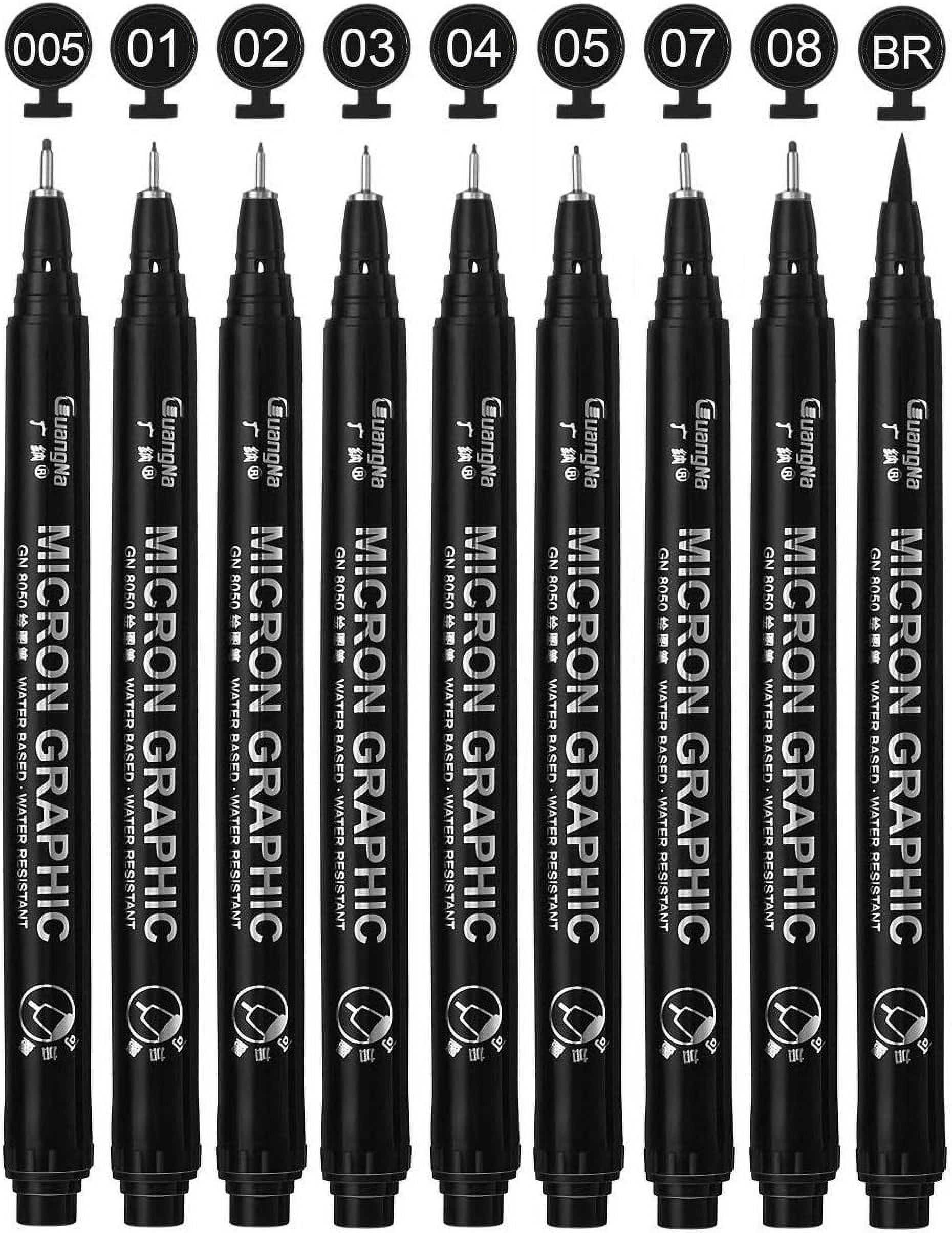 Micro Fineliner Drawing Art Pens 9 Black Fine Line Waterproof Ink Set
