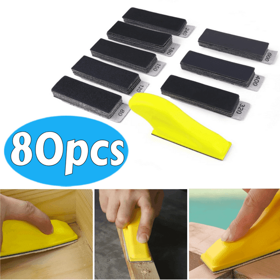 Micro Finger Sander Tool with 80-Piece Sandpaper Set - Mini Handle Sanding Block for Crafts, Wood, Metal and Tight Spaces