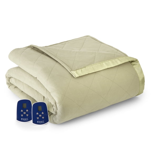 Micro Flannel ® Electric Heated Quilted Down Alternative Comforter/Blanket, Queen, Meadow
