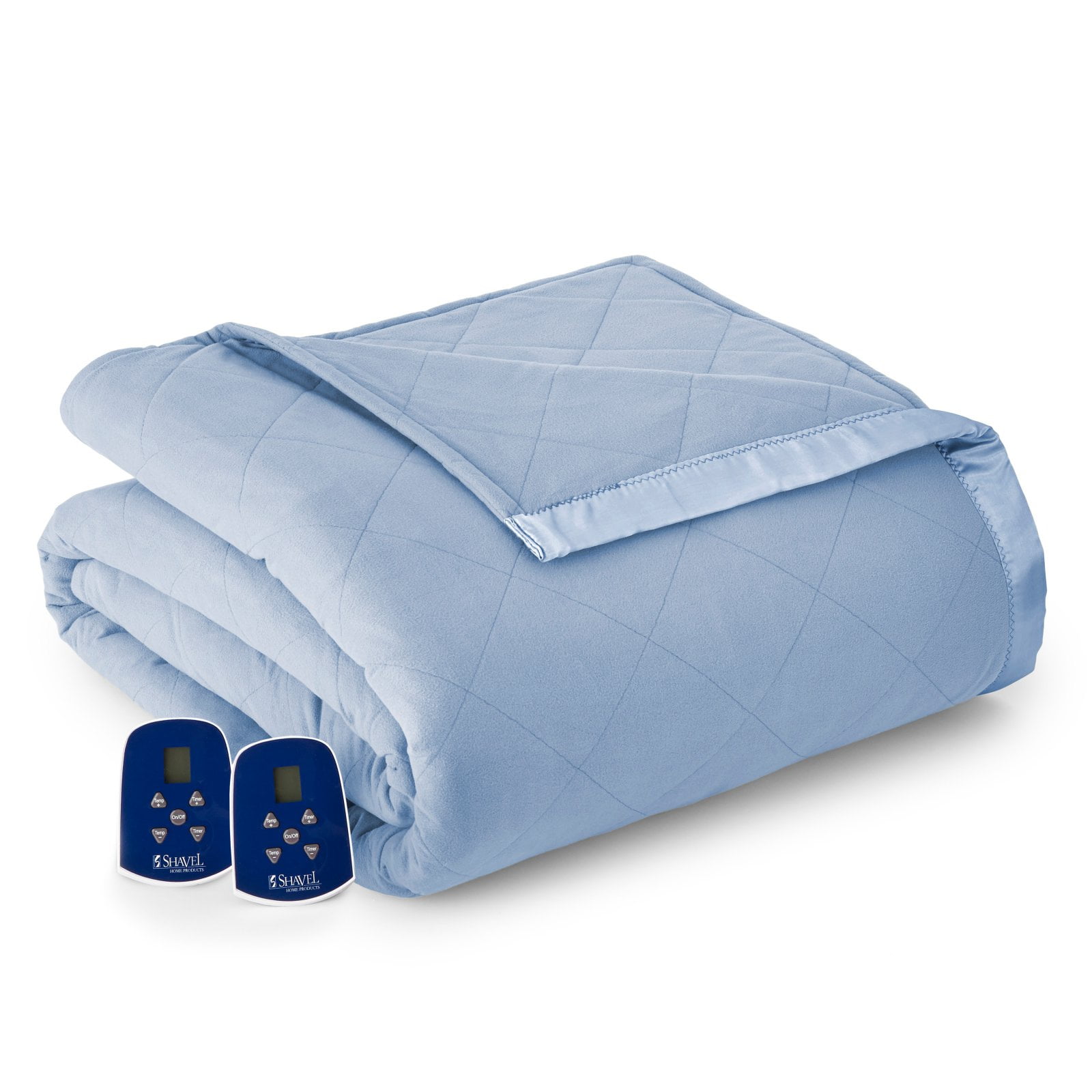 Twin Blue Polyester Electric Heated Blanket with Satin Hem
