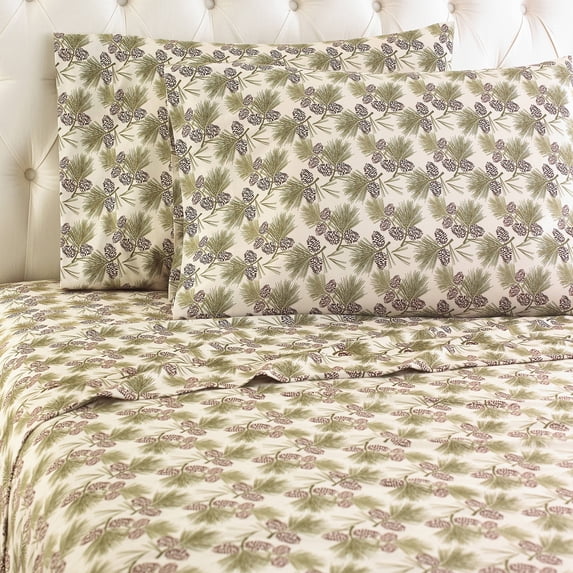Micro Flannel® Printed Color Sheet Set, Cal King, Pinecones