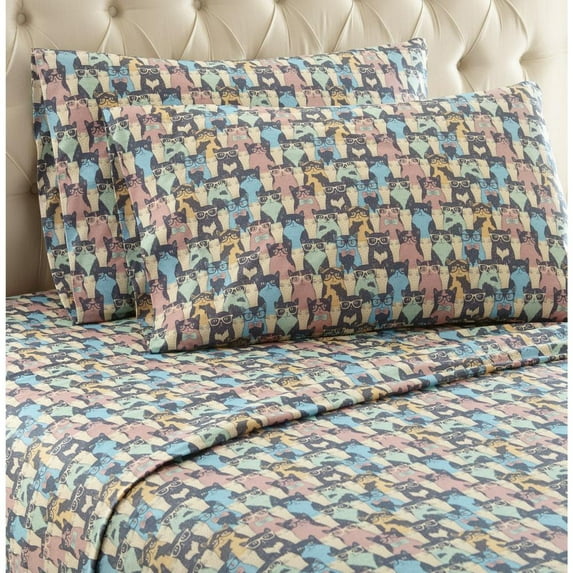 Micro Flannel® Printed Color Sheet Set, Full, Kool Kats