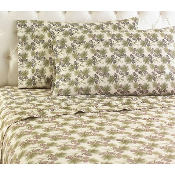 Micro Flannel® Printed Color Sheet Set, Full, Pinecones