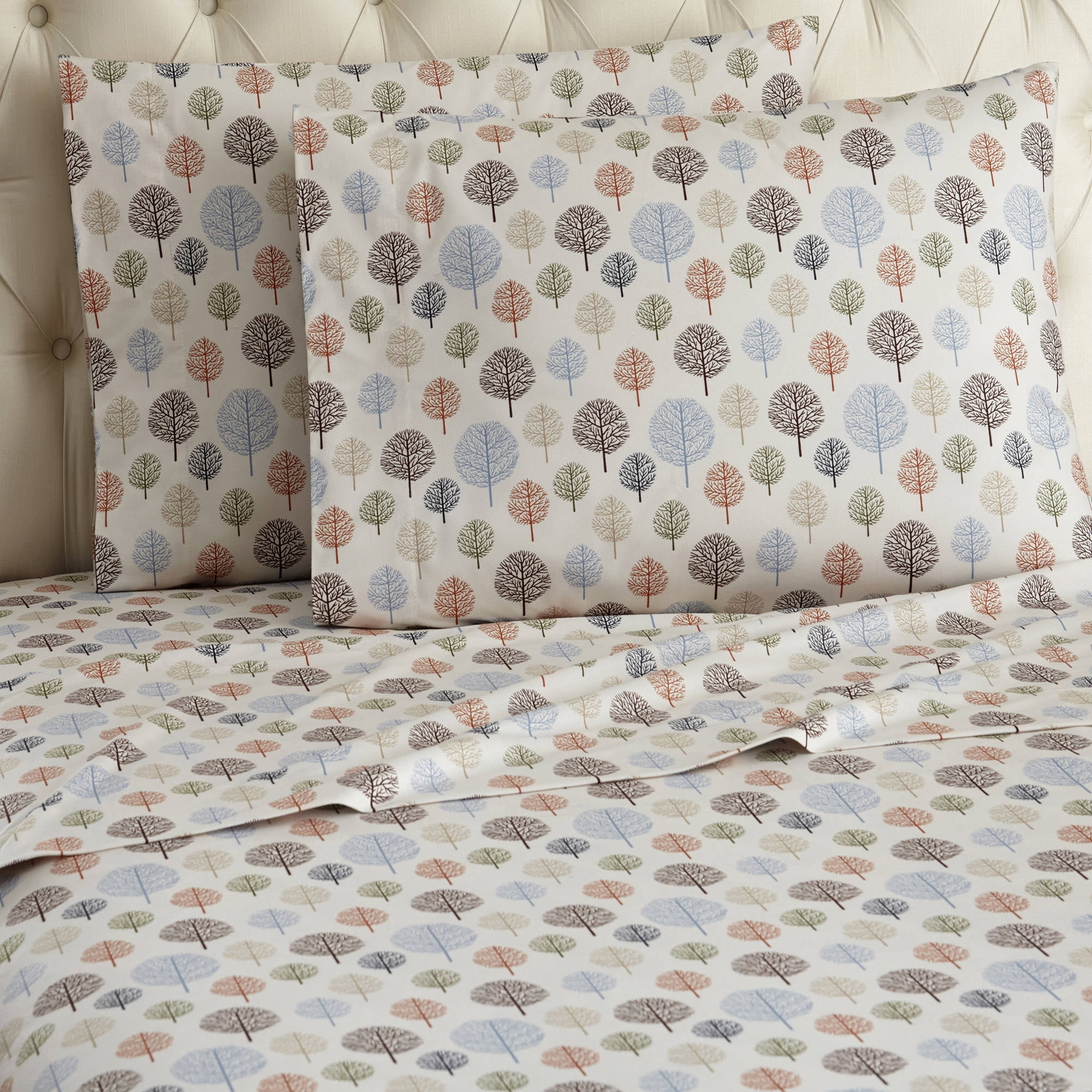 Twin Gray Cotton Polyester Flannel Tree Print Sheet Set