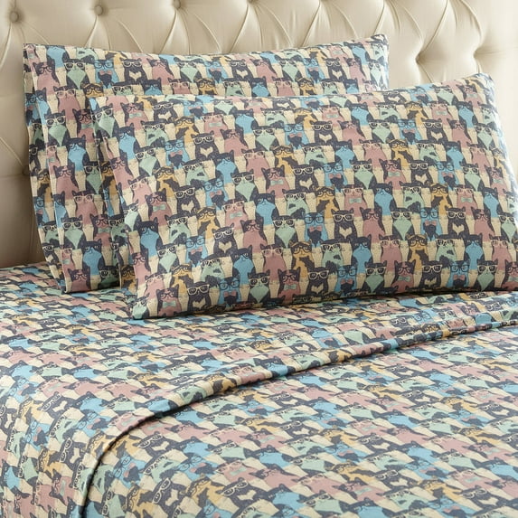 Micro Flannel® Printed Color Sheet Set, King, Kool Kats