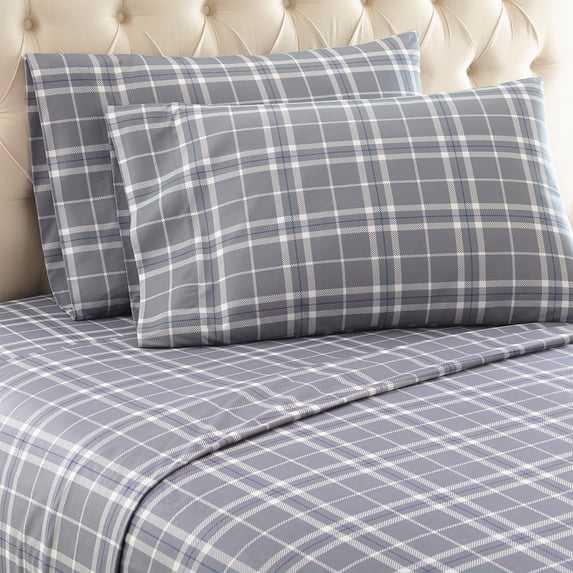 Micro Flannel® Printed Color Sheet Set, Queen, Carlton Plaid Gray