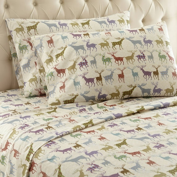 Micro Flannel® Printed Color Sheet Set, Queen, Colorful Deer