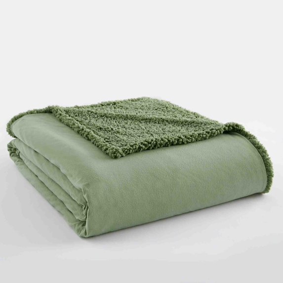 Micro Flannel Reverse to Sherpa Blanket, Full/Queen, Willow