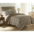 thumbnail image 1 of Micro Flannel Reverse to Sherpa Comforter Set, Twin, Carlton Plaid Bark, 1 of 2