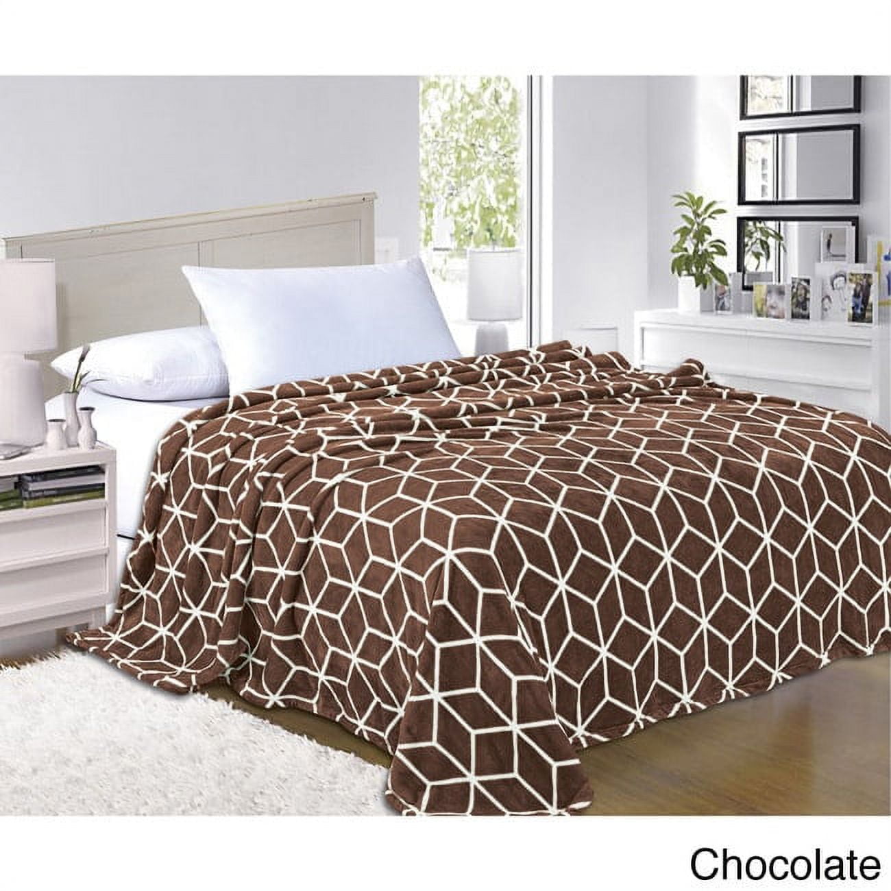 Micro Fleece Cube Pattern All Season Blanket KingCalifornia King Chocolate Brown