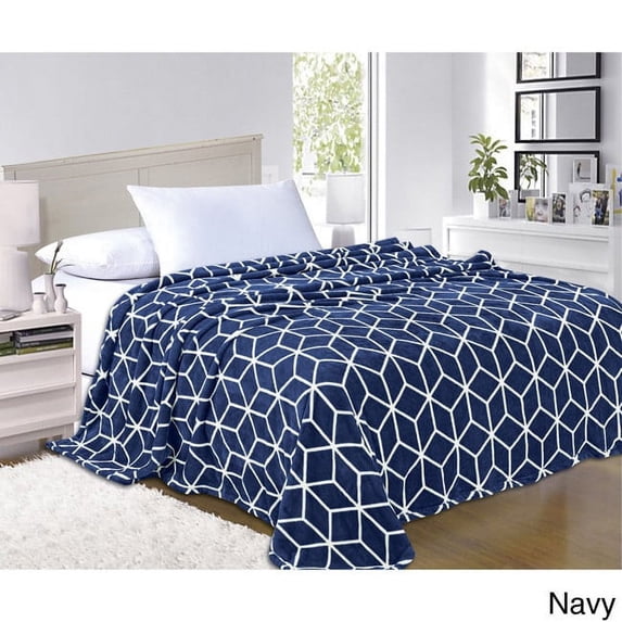 Micro Fleece Cube Pattern All Season Blanket KingCalifornia King Navy Blue