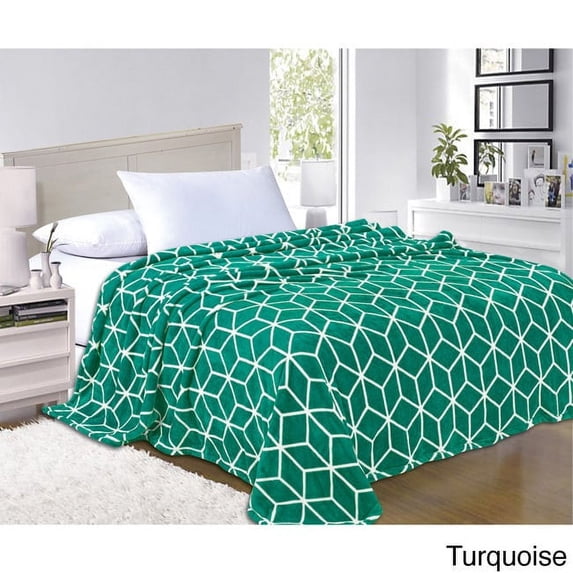 Micro Fleece Cube Pattern All Season Blanket KingCalifornia King Turqouise