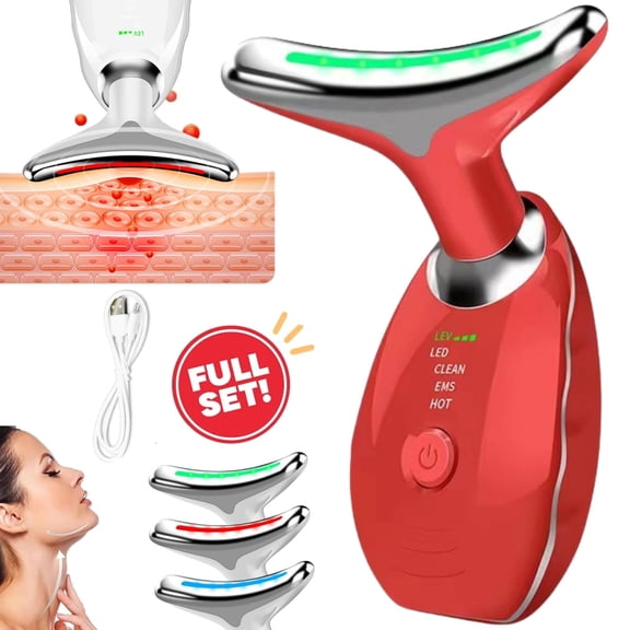 Micro-Glow Facial, 3 Color Led Face Neck Massager, USB Rechargeable Guasha Tool for Face for Skin Care Routine at Home(Red)