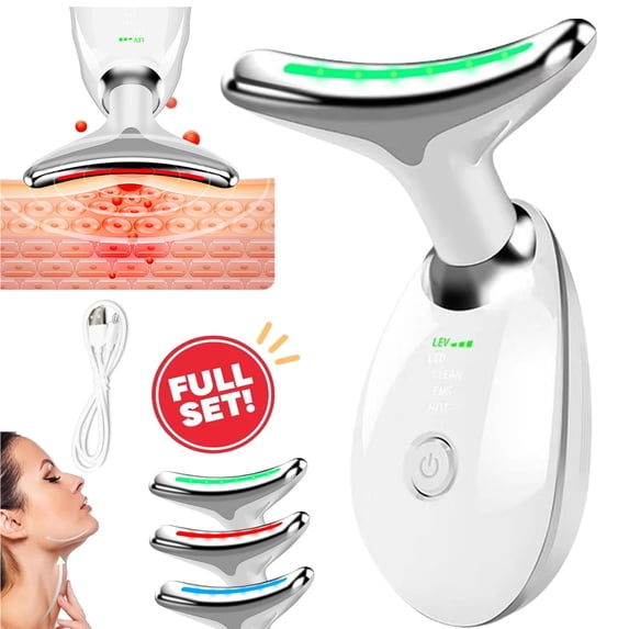 Micro-Glow Facial, 3 Color Led Face Neck Massager, USB Rechargeable Guasha Tool for Face for Skin Care Routine at Home(White)