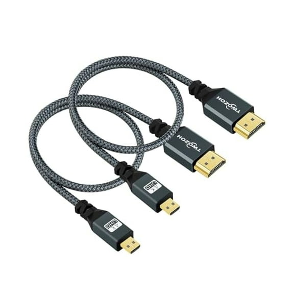 Micro HDMI to HDMI Cable 6.6FT 2 Pack, Nylon Braided Micro HDMI Cable Support 3D/4K@60Hz 18Gbps/2160P/1080P for GoPro Hero7/8/9 Raspberry Pi 4