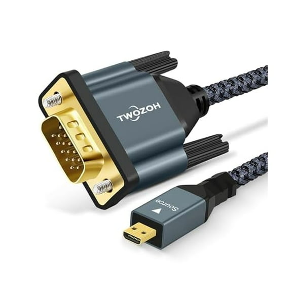 Micro HDMI to VGA Cable 10FT, Gold-Plated & Braided Micro HDMI VGA (Male to Male) Support 1080P 720p Compatible with Laptop, Projector, HDTV