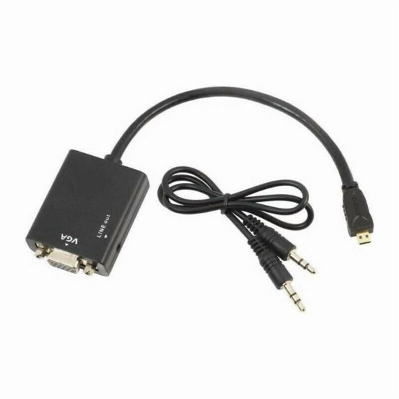 Micro HDTV to VGA Adapter Converter with Audio, 1080P for Camera Tablet to Monitor Projector