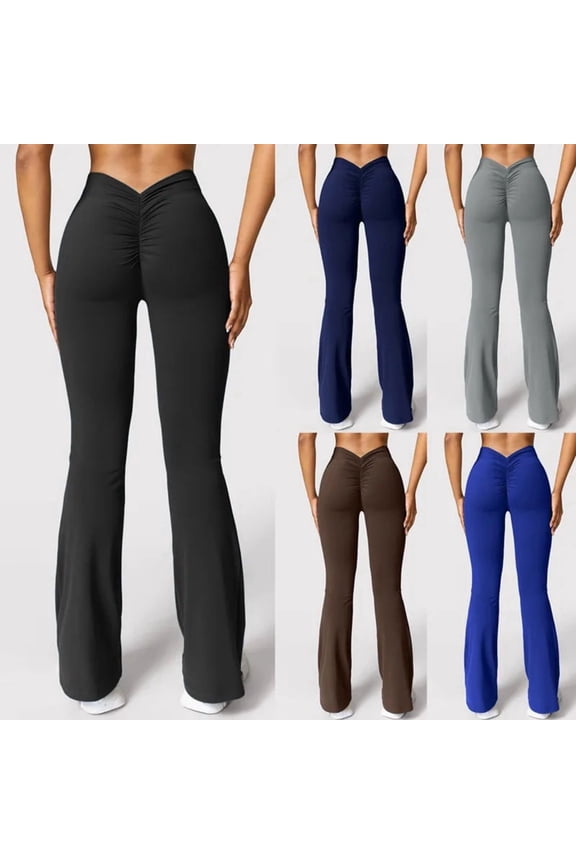 Micro Horn Leggings Women V-back Waist Sports Pants High Waist Push Up Butt Gym Pants Solid Slim Casual Leggings