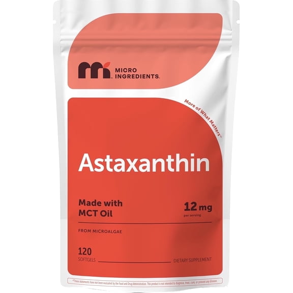 Micro Ingredients Astaxanthin 12mg Supplement with MCT Oil, 120 Softgels | Fresh Microalgae Source for Eye, Joint & Internal Circulation Health