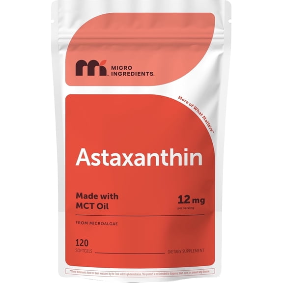 Micro Ingredients Astaxanthin 12mg Supplement with MCT Oil, 120 Softgels | Fresh Microalgae Source for Eye, Joint & Internal Circulation Health
