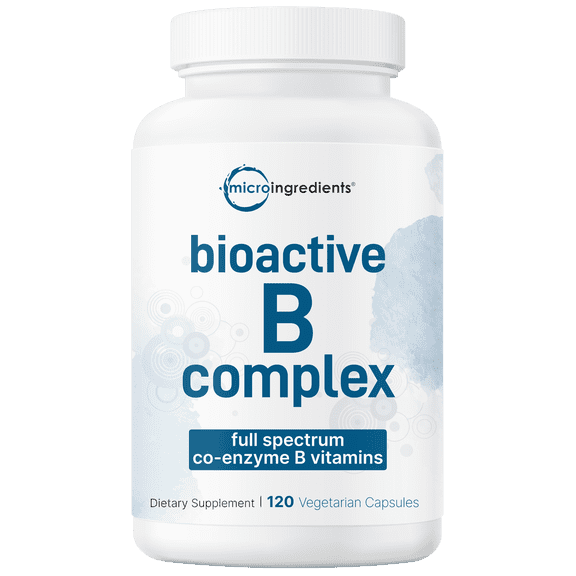 Micro Ingredients Bioactive B Complex, 120 Vegetarian Capsules | Activated Coenzyme Forms of Methyl B12, L-5-MTHF folate, P5P & riboflavin B2 | High Bioavailability B Complex Vitamins
