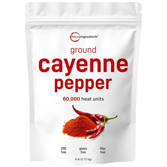 Micro Ingredients Ground Cayenne Pepper Powder, 6lbs (60,000 SHU Heat) Premium Source for Spice & Seasoning Garden Protection from Wildlife Additive Free, Non-GMO, Bulk Supply