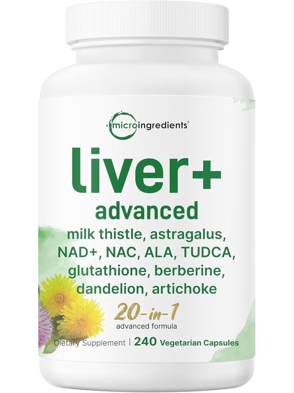 Micro Ingredients Liver Advanced+, 240 Veggie Capsules | 20-in-1 Complex with Milk Thistle, Dandelion, NAD, NAC, ALA, TUDCA, Glutathione, Artichoke, Turmeric, & Astragalus |
