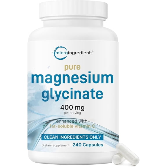 Micro Ingredients Pure Magnesium Glycinate 400mg Per Serving, 240 Capsules | Chelated Mineral Supplements with Elemental Form | Non-GMO, Filler Free