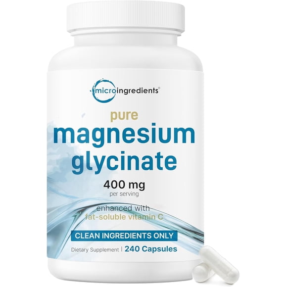 Micro Ingredients Pure Magnesium Glycinate 400mg Per Serving, 240 Capsules | Chelated Mineral Supplements with Elemental Form | Non-GMO, Filler Free