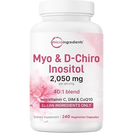 Micro Ingredients Myo-Inositol & D-Chiro Inositol 2,050mg, 240 Veggie Capsules | 40:1 Ratio with Vitamin C, Folate, DIM, & CoQ10 | Women's Hormonal Balance & Ovarian Support, Filler Free