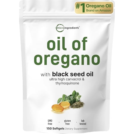 Micro Ingredients Oil of Oregano Softgels, 150 Count | 2 in 1 Formulated with Black Seed Oil, 4X Strength Carvacrol & Thymoquinone