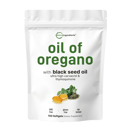 Micro Ingredients Oil of Oregano Herbal Supplement Softgels with Black Seed Oil, for Men & Women, Plant Based, 150 Count