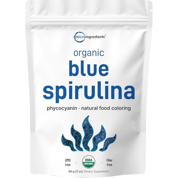 Micro Ingredients Organic Blue Spirulina Powder (Phycocyanin Extract), 60 Servings | No Fishy Smell, 100% Vegan Protein Supplement from Blue-Green Algae