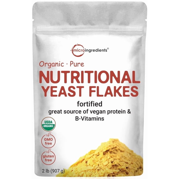 Micro Ingredients Organic Fortified Nutritional Yeast Flakes, 2lb (32oz) | Vegan Cheese Substitute, Non-GMO, Gluten Free
