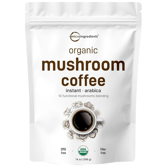Micro Ingredients Organic Instant 10-in-1 Mushroom Coffee Powder, 14 Ounces (158 Servings) | Premium Arabica Coffee with Lions Mane, Chaga & More