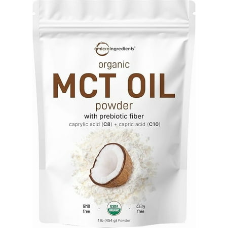 Micro Ingredients Organic MCT Oil Powder with Prebiotic Fiber, 1lb (16oz)