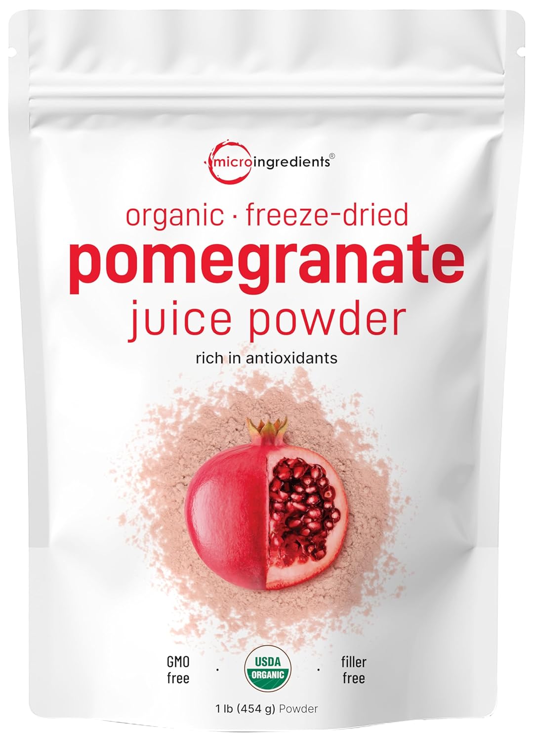Micro Ingredients Organic Pomegranate Juice Powder, 1lb (90 Servings) | Freeze Dried from Natural Fruit, No Sugar & Additives