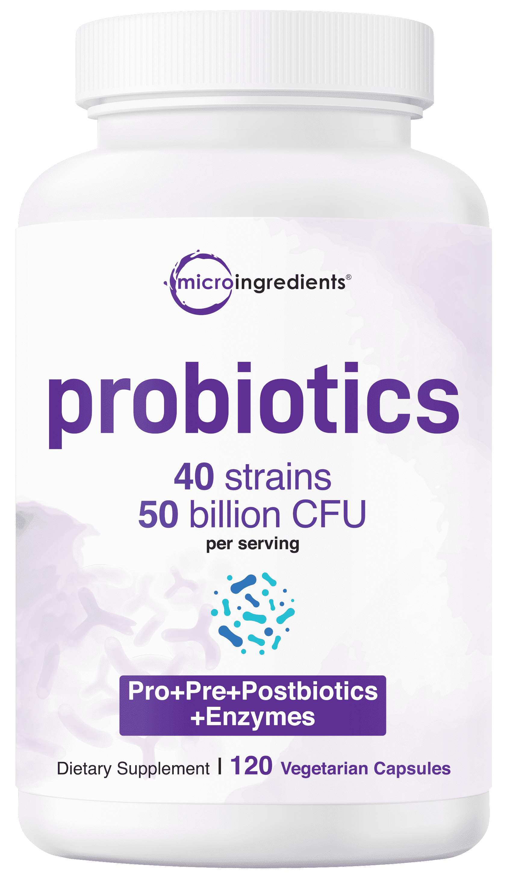 Micro Ingredients Daily Probiotics 50 Billion CFU, 120 Vegetarian Capsules | 4-in-1 with Prebiotics, Postbiotics, & Digestive Enzymes | Digestive & Gut Health Support