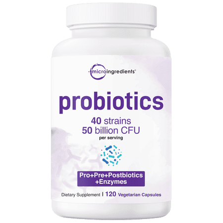Micro Ingredients Daily Probiotics 50 Billion CFU, 120 Vegetarian Capsules | 4-in-1 with Prebiotics, Postbiotics, & Digestive Enzymes | Digestive & Gut Health Support